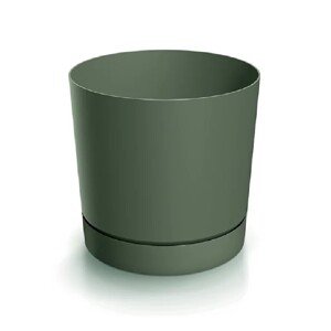Prosperplast Kvetináč TUBO P s miskou, borovicovo zelená, pr. 12,8 x 12,8 cm
