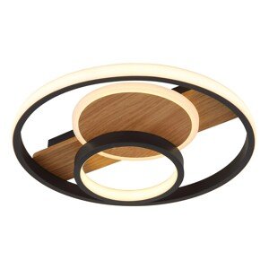 GLOBO Stropné LED svietidlo PIKARA 24W 3000lm 3000K, čierna/drevo, pr. 34,5 cm