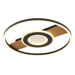 GLOBO Stropné LED svietidlo PIKARA 24W 3000lm 3000K, čierna/drevo, pr. 40,5 cm