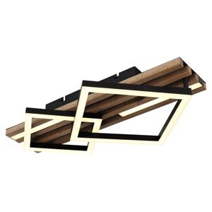 GLOBO Stropné LED svietidlo OBRIEN 25W 2580lm 3000K, čierna/drevo, 47,5 x 31 cm