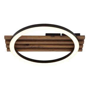 GLOBO Stropné LED svietidlo TISHA 12W 1200lm 3000K, čierna/drevo, 34 x 30 cm