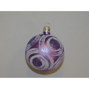 ONREX Vianočná ozdoba sklenená guľa fialová kruhy pr. 7 cm