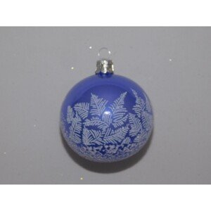 ONREX Vianočná ozdoba sklenená guľa fialová/biela vetvičky pr. 7 cm