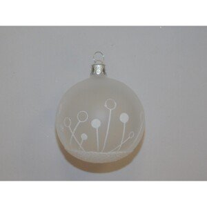 ONREX Vianočná ozdoba sklenená guľa biela vetvičky pr. 7 cm