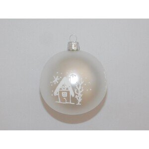 ONREX Vianočná ozdoba sklenená guľa biela domčeky pr. 8 cm