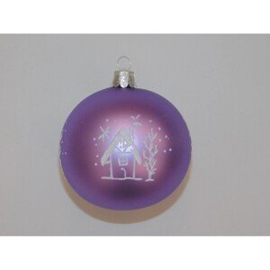 ONREX Vianočná ozdoba sklenená guľa fialová domčeky pr. 8 cm