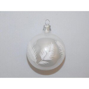 ONREX Vianočná ozdoba sklenená guľa biela vetvičky pr. 8 cm