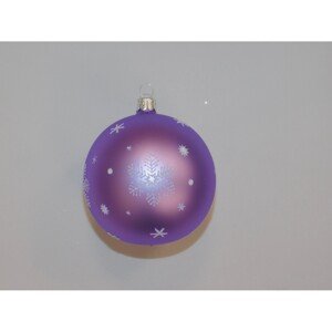ONREX Vianočná ozdoba sklenená guľa fialová vločky pr. 8 cm