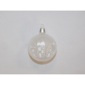 ONREX Vianočná ozdoba sklenená guľa transparentná dedina pr. 8 cm