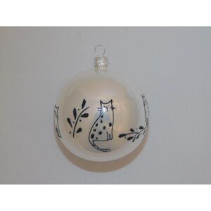 ONREX Vianočná ozdoba sklenená guľa biela mačky pr. 8 cm