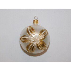 ONREX Vianočná ozdoba sklenená guľa biela/zaltá kvet pr. 8 cm