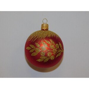 ONREX Vianočná ozdoba sklenená guľa červená/zlatá vetvička pr. 7 cm