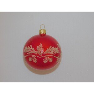 ONREX Vianočná ozdoba sklenená guľa červená/zv. zlatá vetvička pr. 7 cm