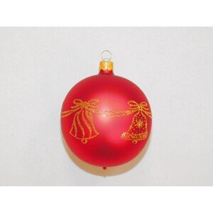 ONREX Vianočná ozdoba sklenená guľa červená zvončeky pr. 8 cm