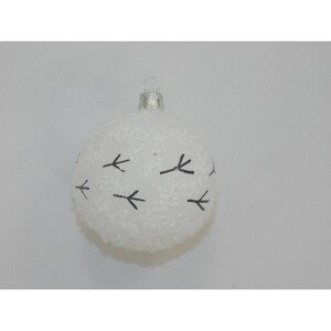 ONREX Vianočná ozdoba sklenená guľa biela vtáčia stopa pr. 8 cm