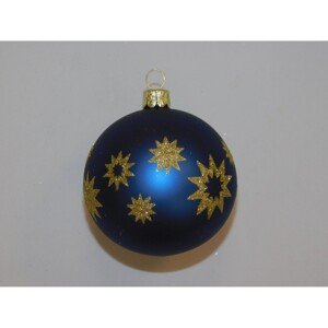 ONREX Vianočná ozdoba sklenená guľa modrá/zlatá hviezdičky pr. 7 cm