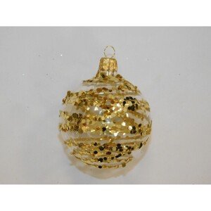 ONREX Vianočná ozdoba sklenená guľa číra/zlatá pr. 7 cm