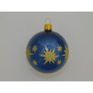 ONREX Vianočná ozdoba sklenená guľa modrá hviezdičky pr. 7 cm