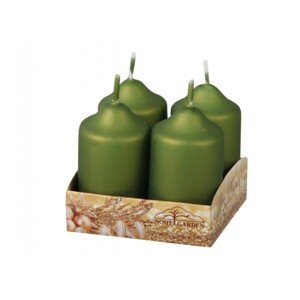 Nohel Garden Adventné sviečky matné metalické, olivové, 4 ks, pr. 4 x 7 cm